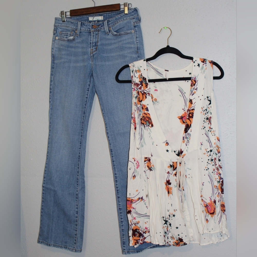 Free People Tie Tunic Vest & Lowrise Bootcut Levis